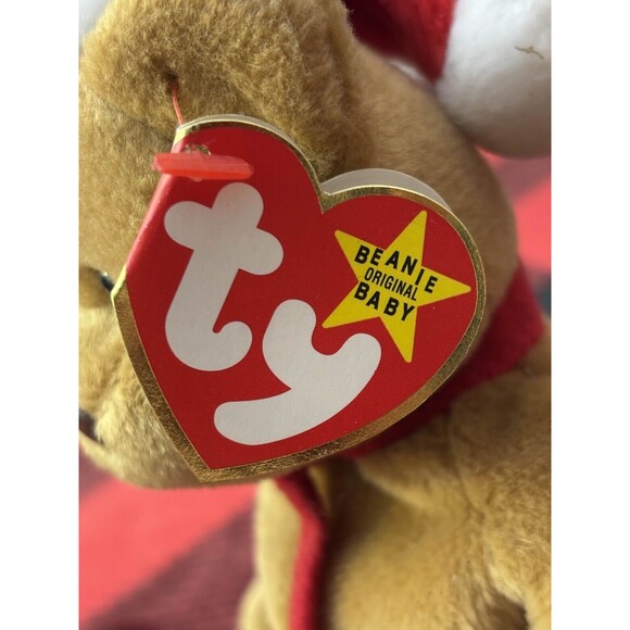 1997 Ty Holiday Teddy Bear 4200 Beanie Baby 9" Brown Christmas Plush Toy - Picture 4 of 8